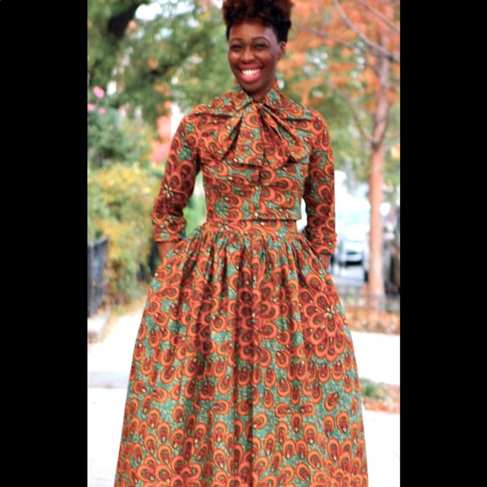 African Print Maxi Set with Neck Tie